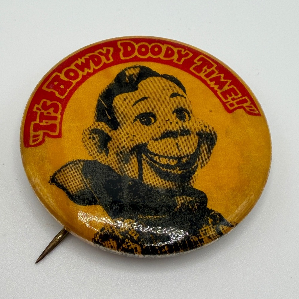 Vintage Howdy Doody Time Pinback Button 1950s TV Show Collectible Yellow